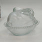 Indiana Glass Confections Bunny on Nest Candy Dish Clear Crystal w Lid USA Vtg