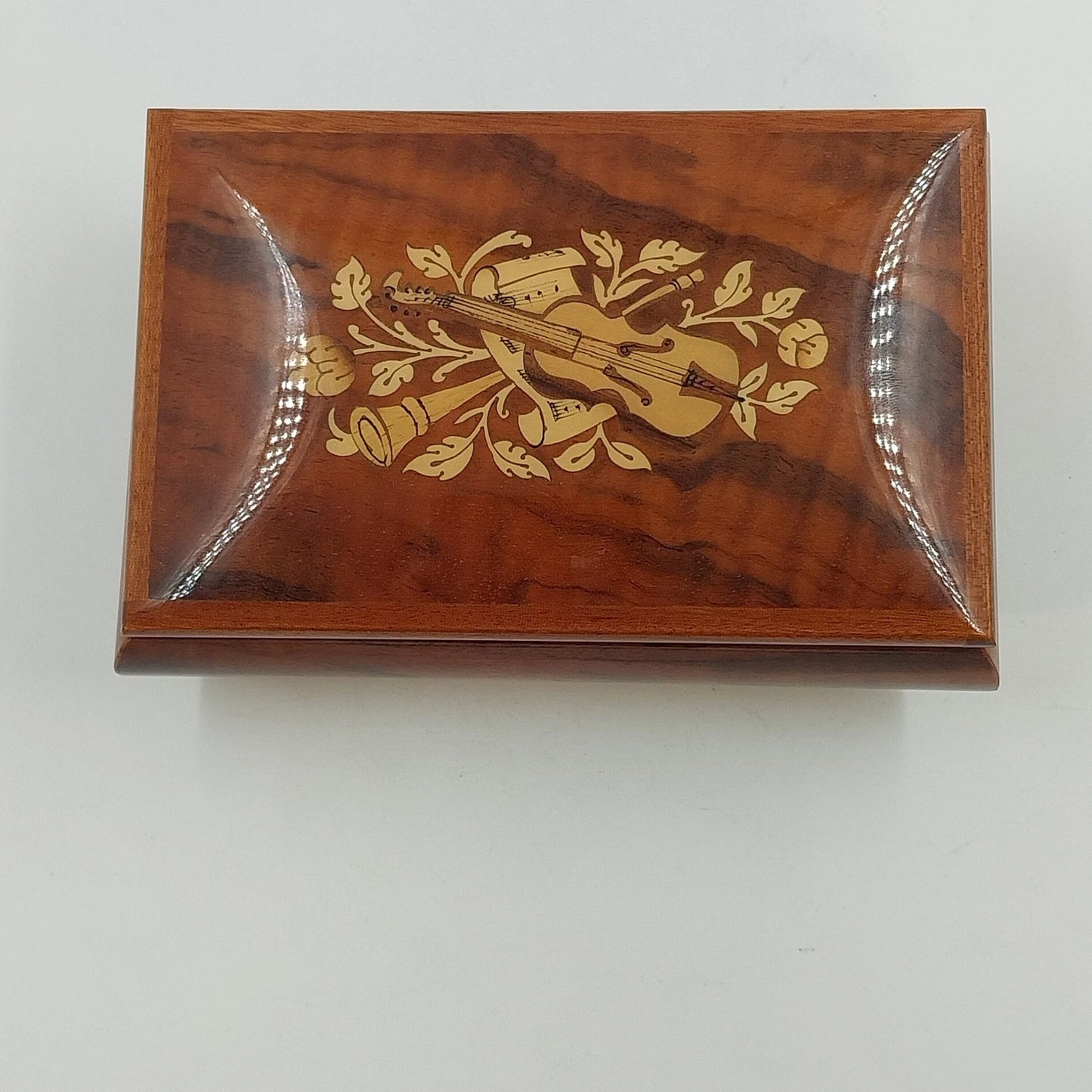 MAPSA Swiss Musical Movement Box Edelweiss Brass Wood Lacquer Music Jewelry Box