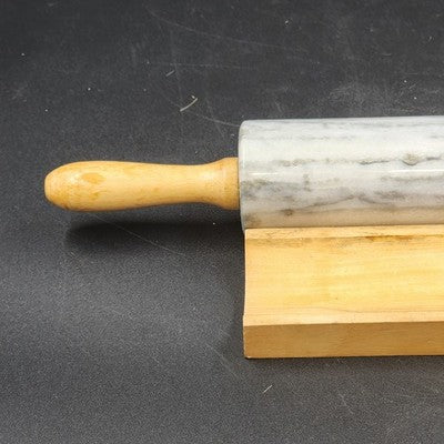 Gray Swirl Marble Rolling Pin 10" Long with Wood Handles 18" and Wood Cradle