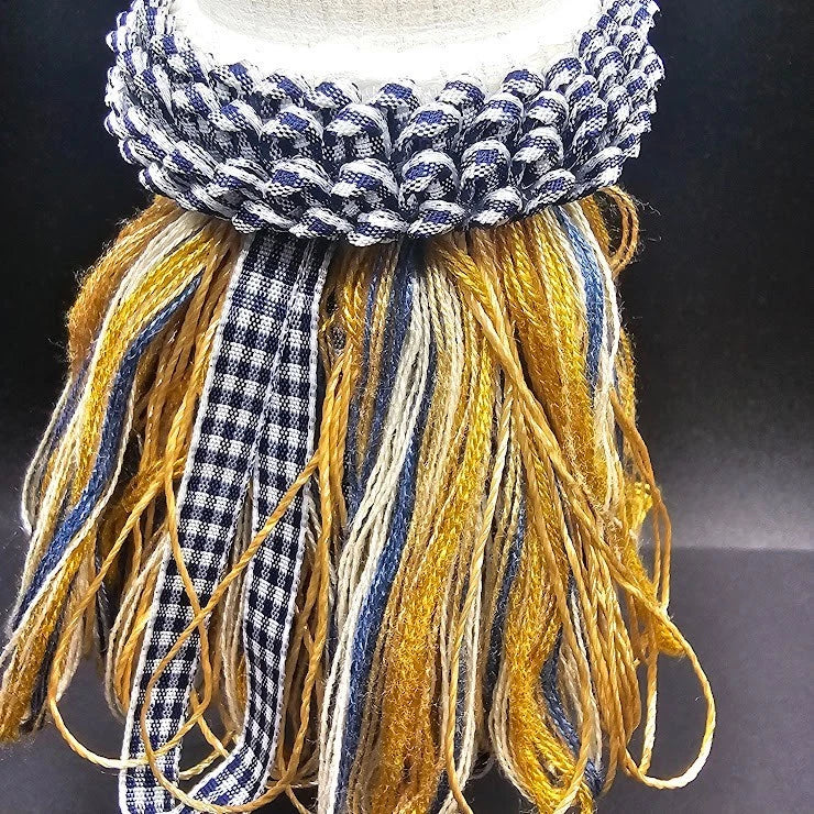 2 Tassel Tie-Back Elegant Country Curtain Tie-Back Blue Gold Craft Wood Cord Vtg