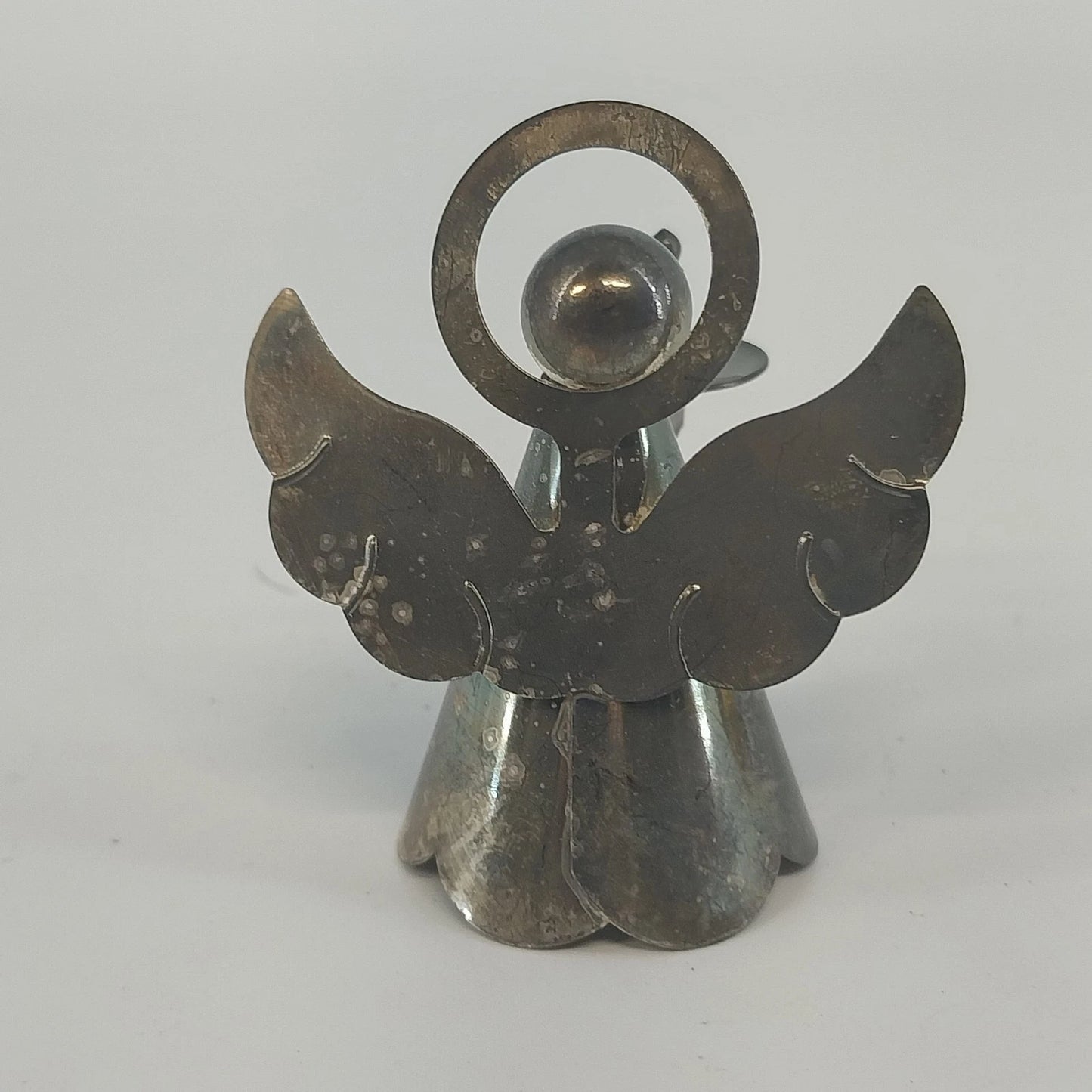 Silver Tone Metal Angel Candle Holder Halo Wings Figurine 2¼" Christmas Vintage