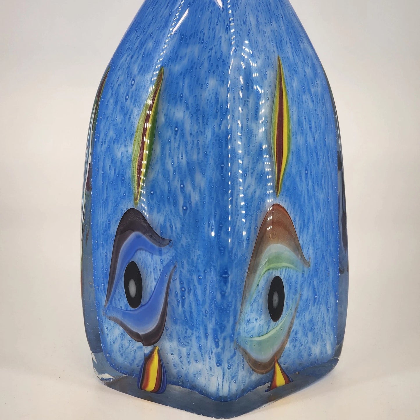 Milano Murano Sommerso Art Glass Vase Blue White Eyes 11.5 Inch