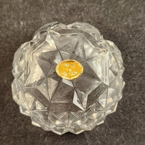 Glass Open Salt Server Bowl Diamond Pattern Plastic Serving Spoon Vintage Japan