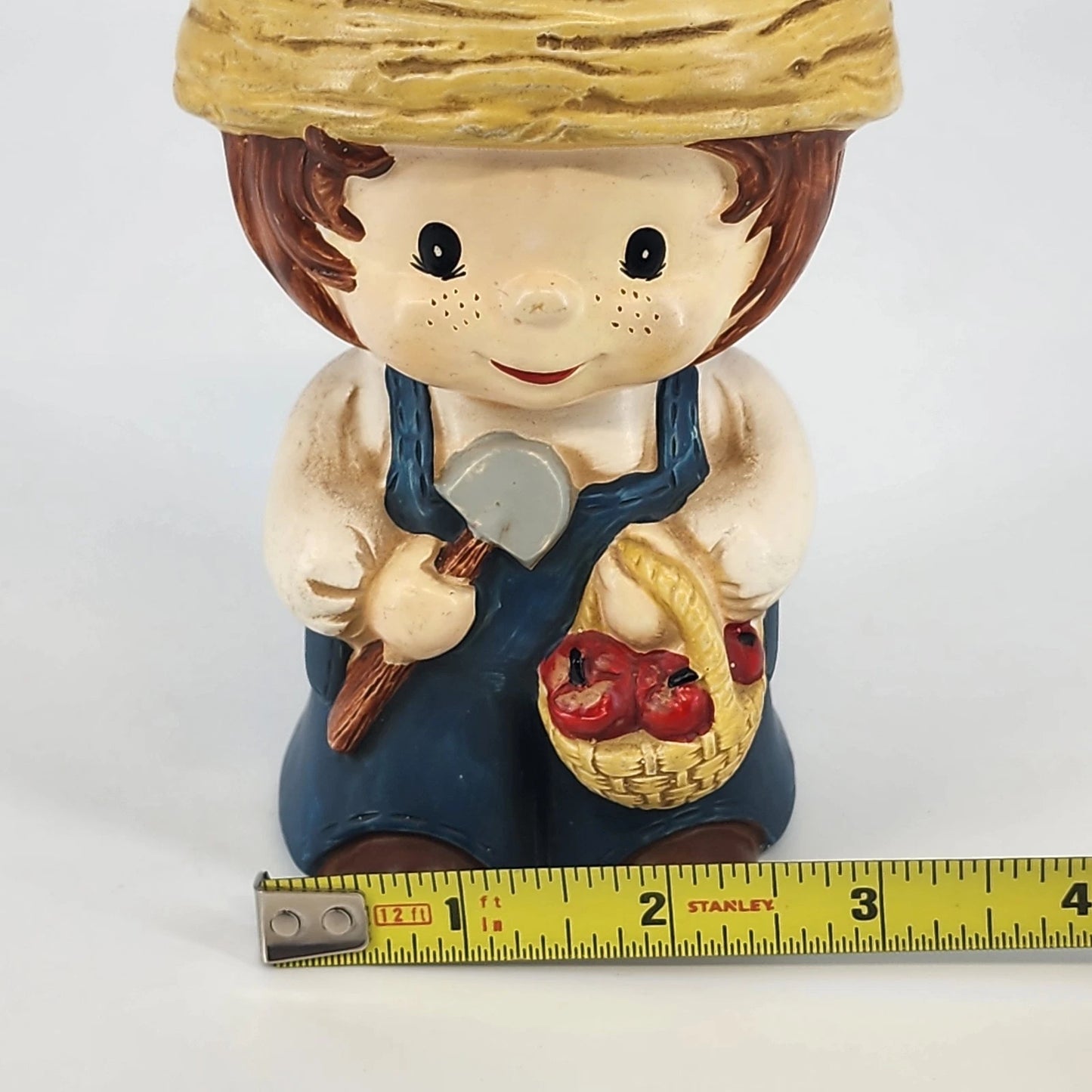 Vintage Farmer Boy Head Vase Planter Straw Hat Country Decor