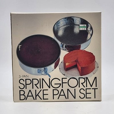 3-Pan Springform Bake Pan Set Heavy Gauge Bright Steel 10" 9.5" & 8.5" NOS