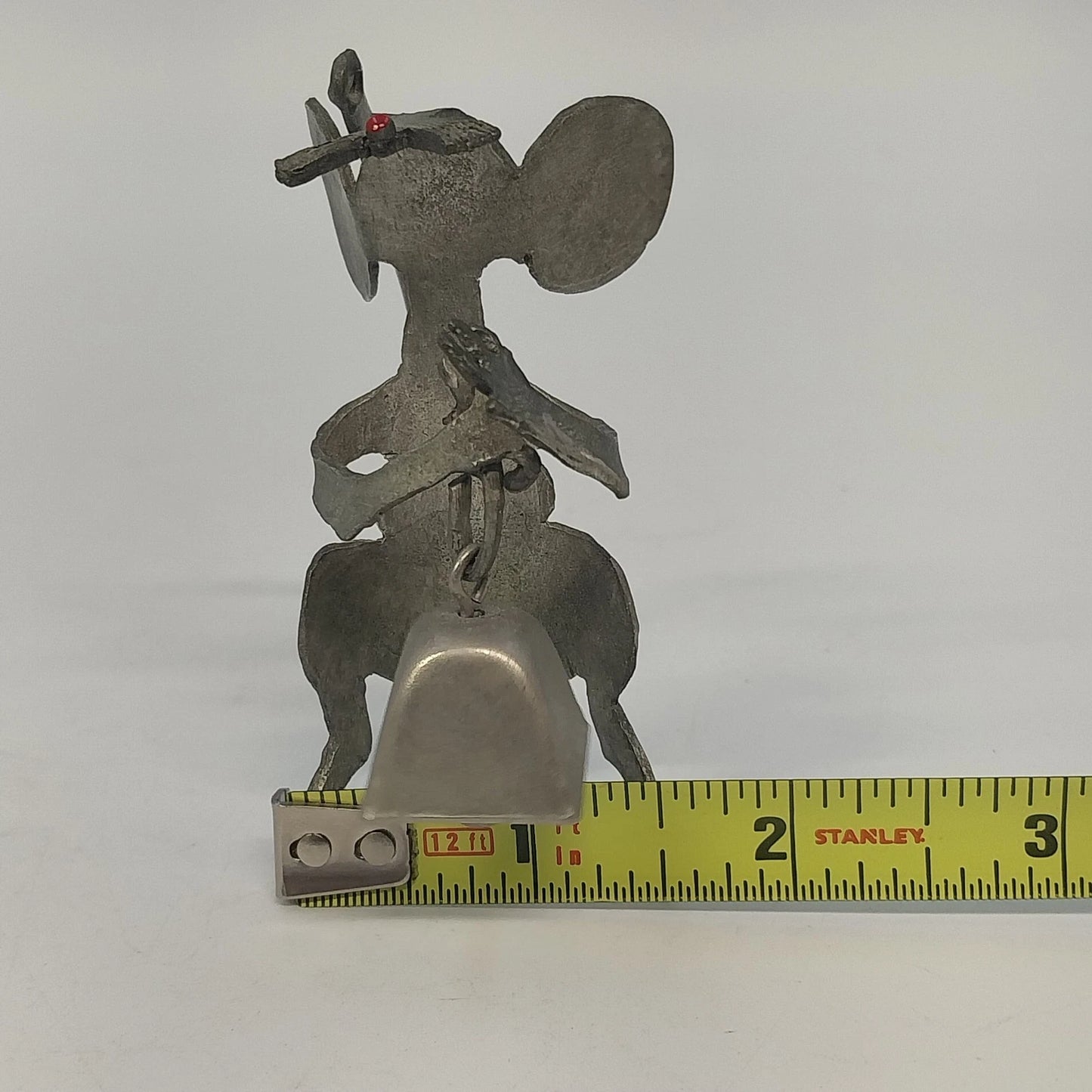 Zemtek Pewter Mouse Holding Bell Figurine Red Nose 3" Collectible Metal Ornament