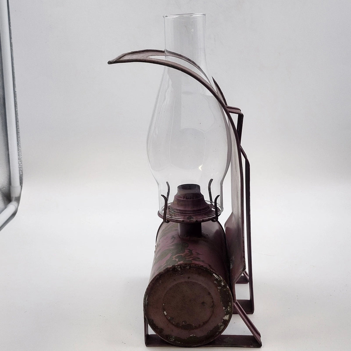 Metal Kerosene Oil Lamp Hand Painted Grapes Mauve Reflector Vintage 10.5" Vtg