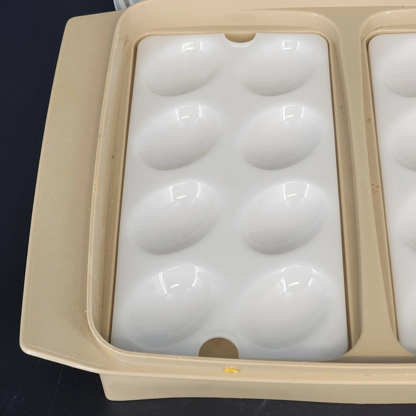 Tupperware Deviled Egg Keeper Container 723 2 Almond 16 Egg Carrier 12 Inch USA