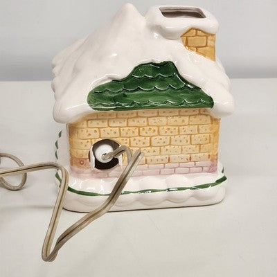 Christmas Snow House Village 6.5" Ceramic Switch Control Light-Up Lamp Tabletop