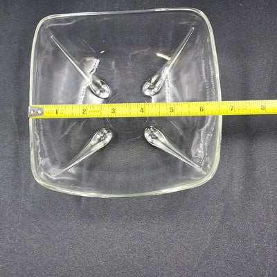 Anchor Hocking Square Clear Glass Swedish Soap Dish Candy Bowl Teardrop Footed
