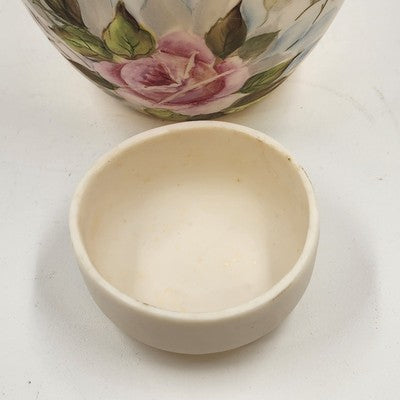Bisque Porcelain Ginger Jar Pink Green Floral 5.75"x5" Hand Painted