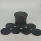 Hand Carved Wood Elephant Coaster Storage & Lid Set African Safari Barware Vtg