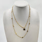 Gold Tone Figaro Chain with Charm Stars Two Strand Subtle Refined Necklace 12"