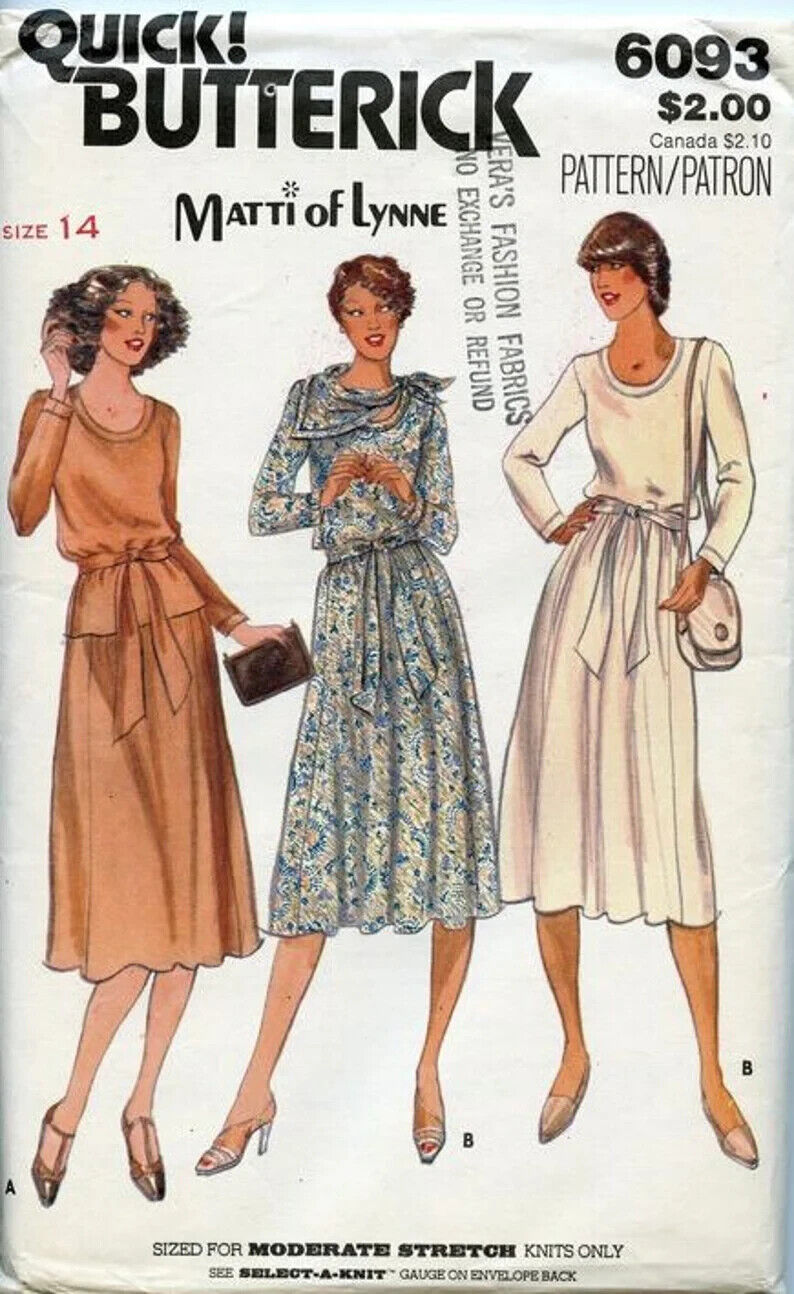 Butterick 6093 Sewing Pattern 50s Top Skirt or Dress Matti of Lynne Designer 18½