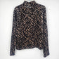 SML Sport Women's Large Zebra Print Velvet Mock Neck Top Black Tan Polyester USA