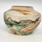 Nemadji Pottery Vase 5.5" Natural Clay Green Orange Swirl Marbled Vintage USA