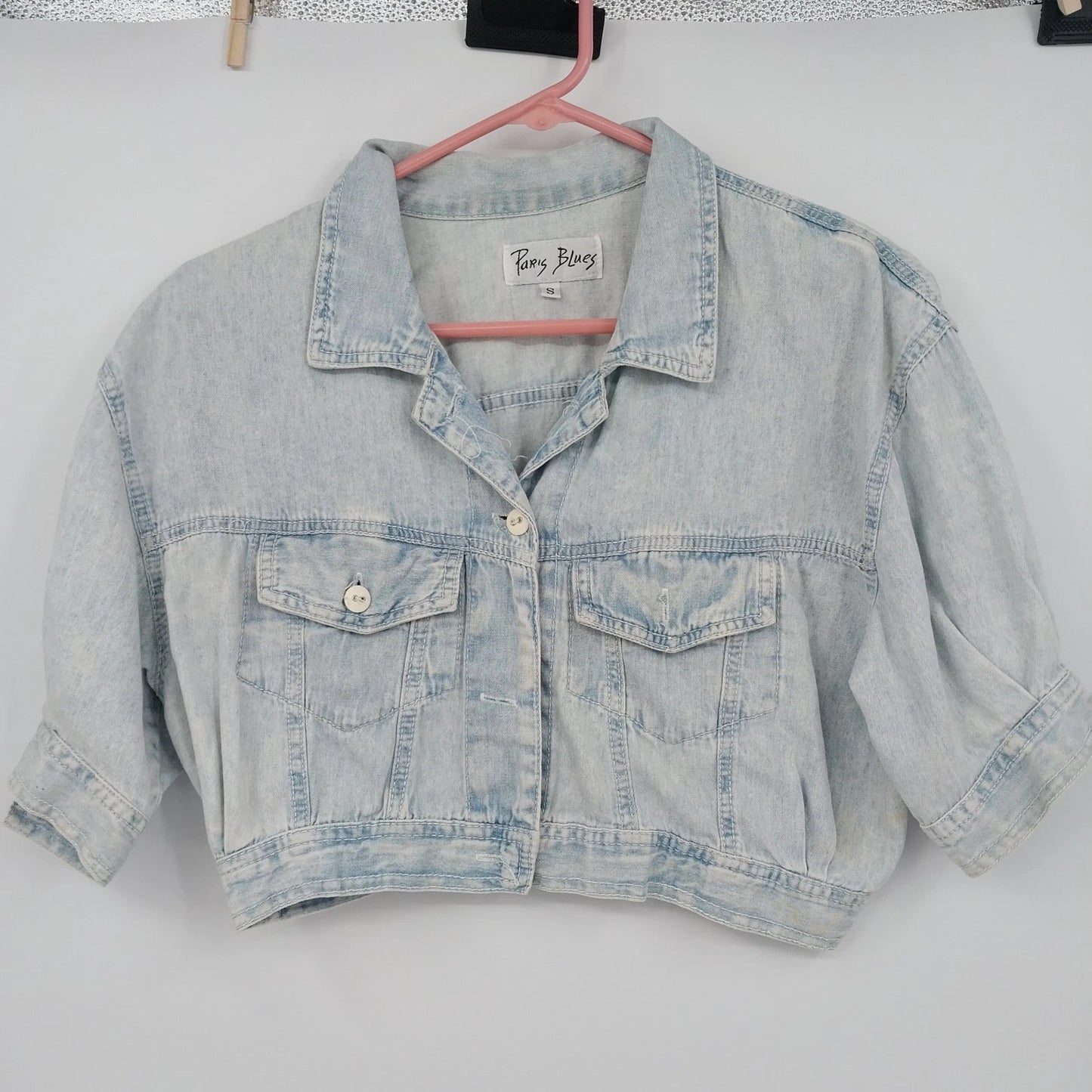Paris Blues Cropped Denim Jacket Women's Small Light Wash Short Sleeve Button