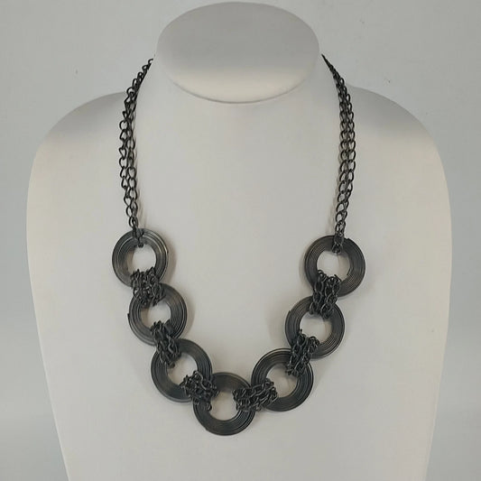 Gunmetal Chain Link Statement Necklace Oversized Circle Runway Fashion Vintage