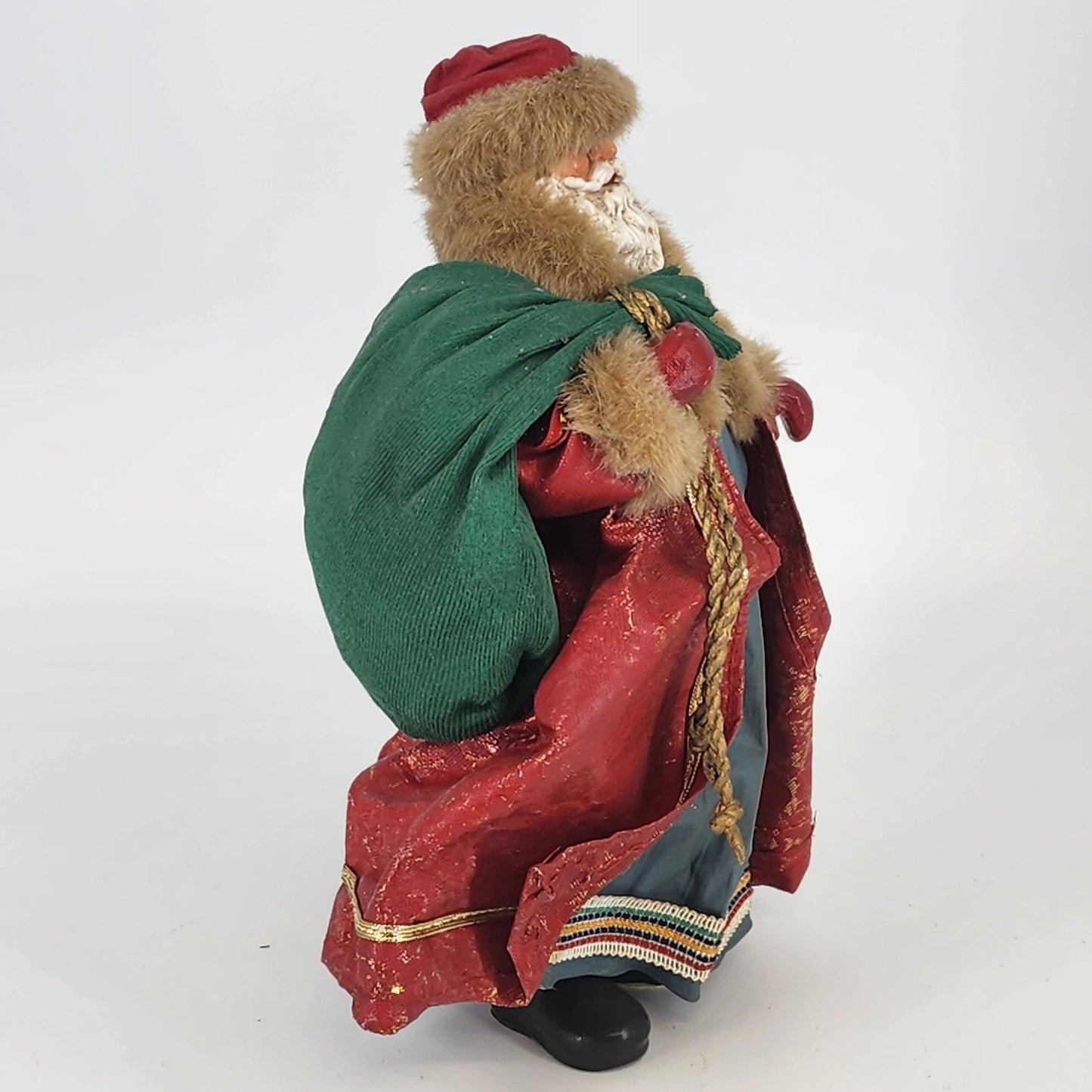 Clothtique Possible Dreams Santa Claus Paper Mache Outfit Green Bag of Toys 10"