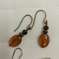 2 Dangle Earrings Silver Onyx Lever & Bronze Amber Bead Hook Set Vintage