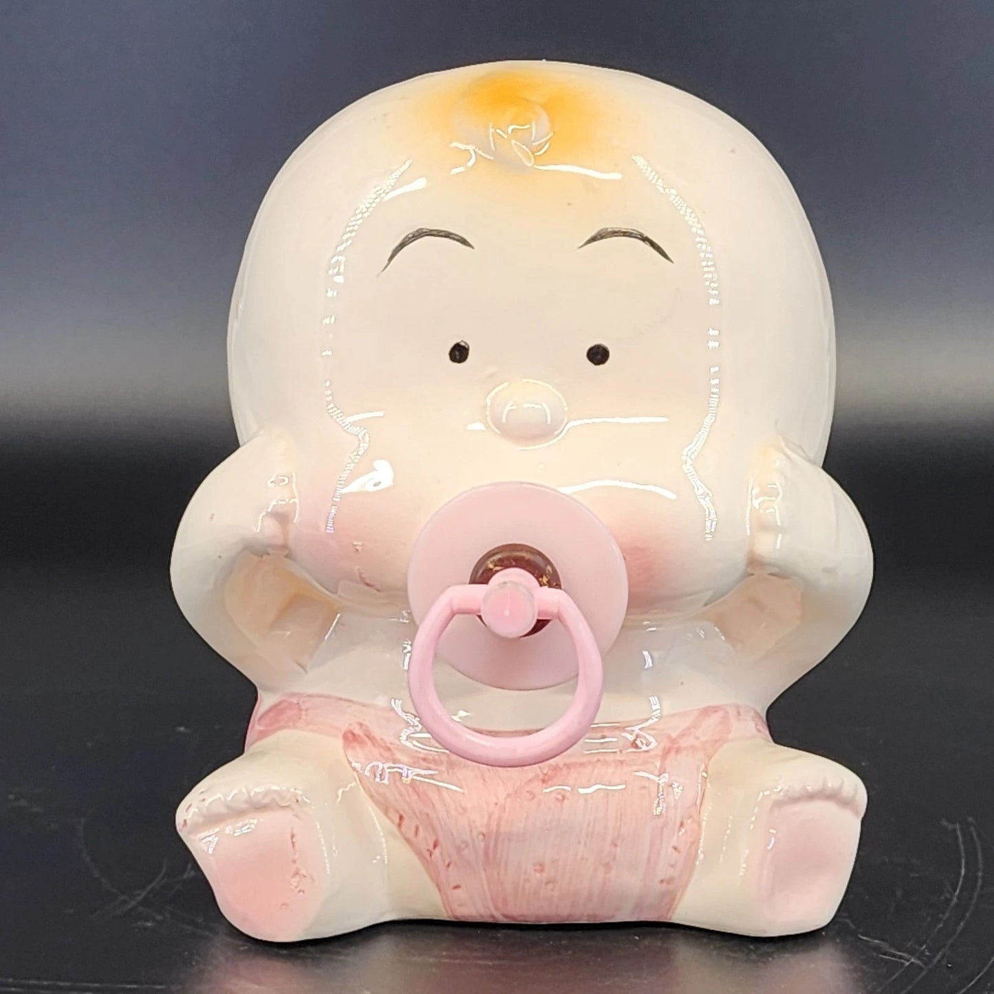 Vintage Luv Imports Baby Girl Ceramic Planter Pink Bow Kitsch