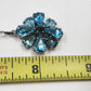 Blue Teal Rhinestone Flower Pendant Necklace Silver Tone Teardrop Stones 15"