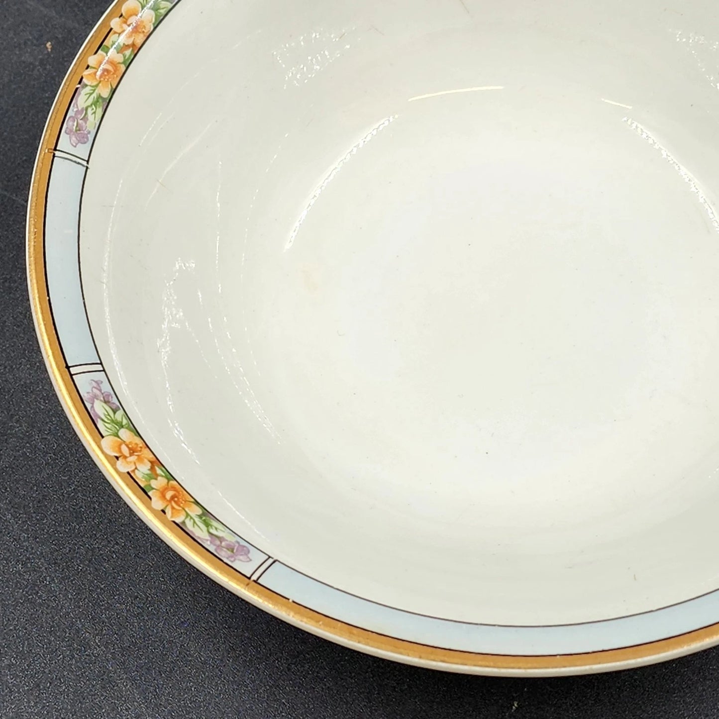 Nebraska Blue Round Vegetable Bowl 8" England Blue Rim Flower Accent J&G Meakin
