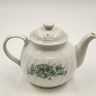 Corelle Callaway Teapot White Green Floral Swirl Corning Ware 7"x10"
