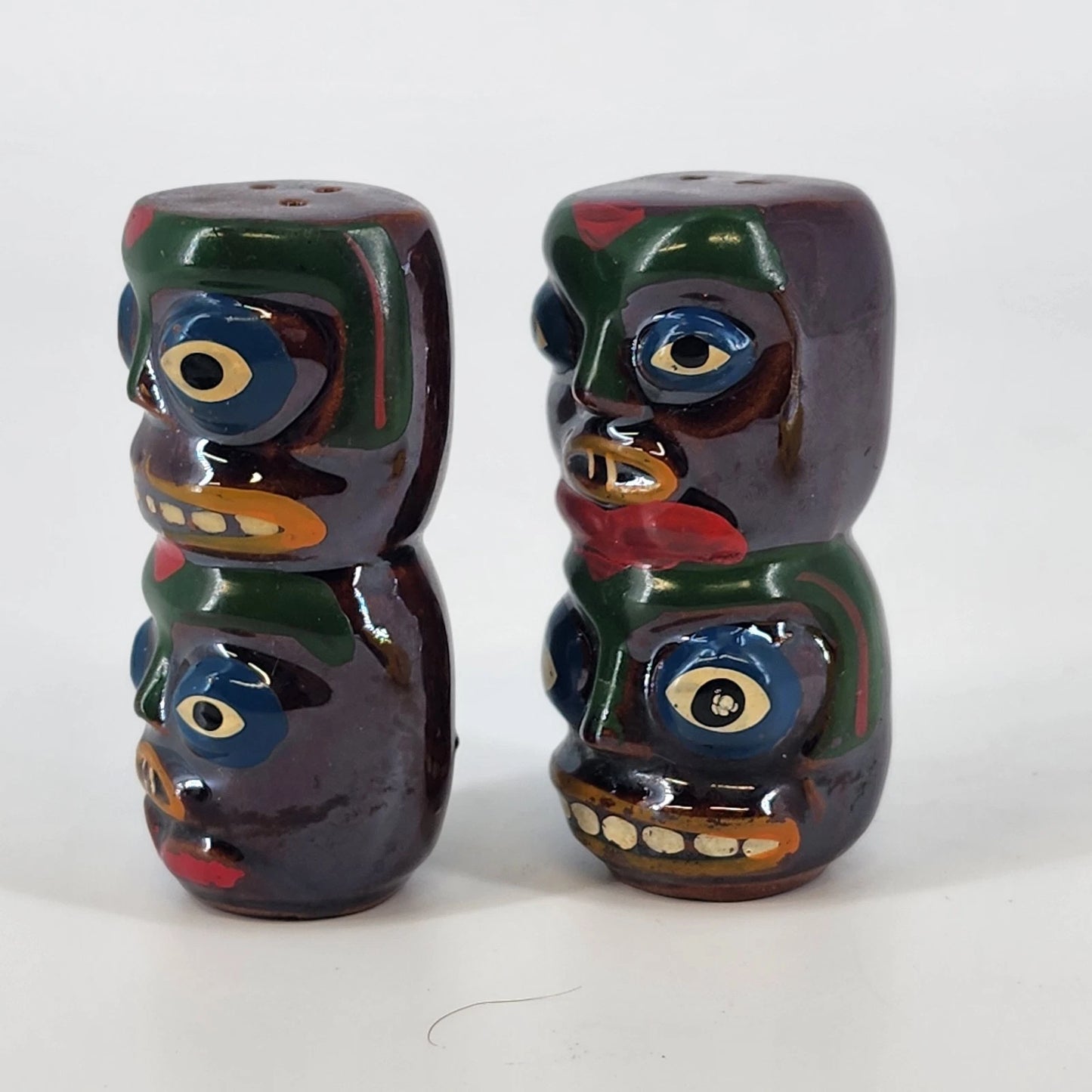 Totem Pole Indigenous Salt & Pepper Shaker Set Brown Lustreware Ceramic Japan 3"