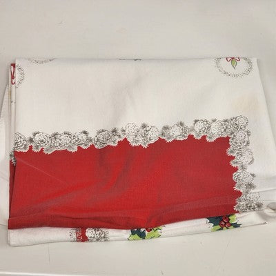 Christmas Holiday Rectangle Tablecloth Wreath Pine Cones Candles Ribbon 62"x48"
