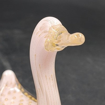 Murano Pink Art Glass Duck with Gold Bullicante Alfredo Barbini Italian 4.5"