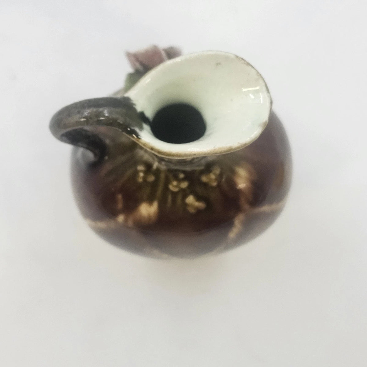 Pottery Pitcher 5" Brown Drip Glaze Hand Applied Floral Art Signed G. Wyand Vtg
