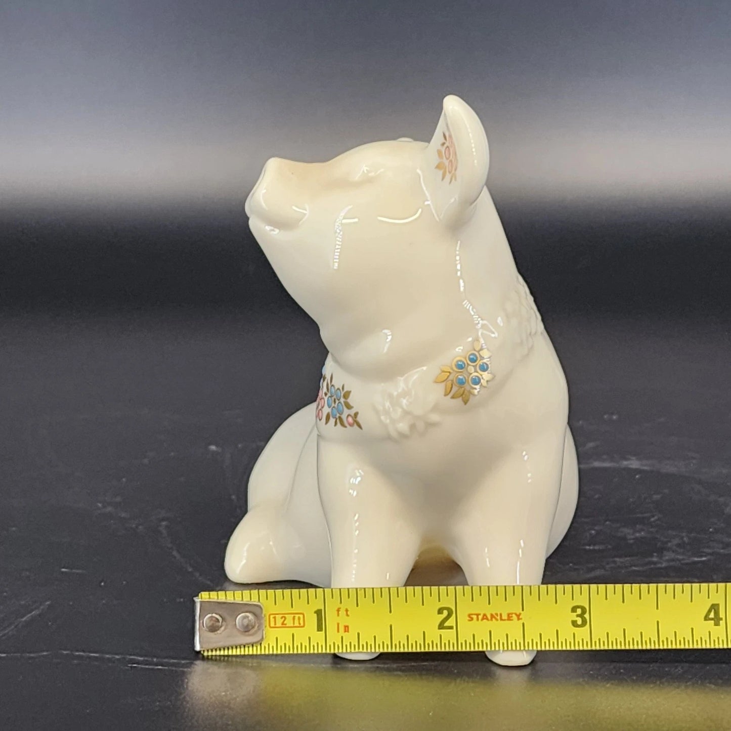 Lenox China Jewels Pig Figurine Porcelain Enamel Flowers & 24K Gold Leaves 4"