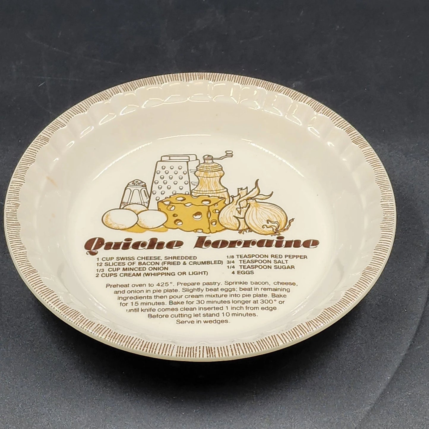 Royal China by Jeannette Quiche Lorraine 11" Recipe Pie Plate USA Made Ceramic