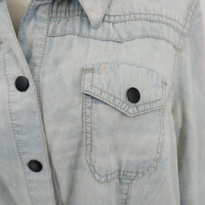 Ruff Hewn Women’s Denim Shirt Jacket XL Light Blue Snap Front w Pockets VTG