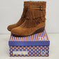 Betani Chantal-1 Fringe Wedge Boots Tan Suede Boho Women’s 8.5 Ankle Booties
