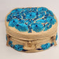 Woven Raffia Hat Box Suitcase Train case Blue Floral Travel 16" Boho Vintage