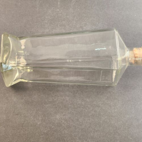 Prop Whiskey Decanter Clear Glass Bottle w Corked Stopper 12” Tall Stopper Stuck