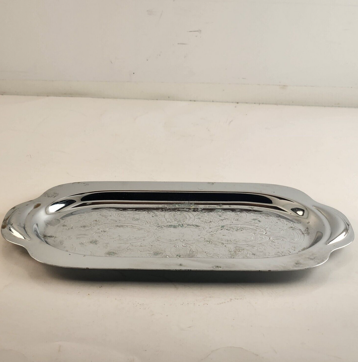 Vintage Silver Plated Engraved Serving Tray with Handles 10"x6"