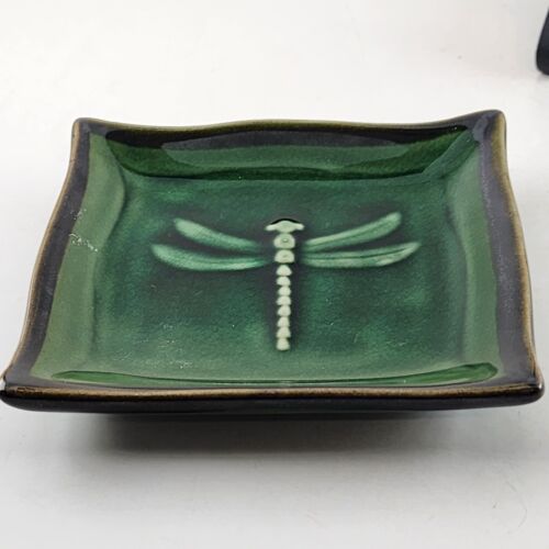 2 Dragonfly Trinket Dishes Blue and Green by The Bombay Company 5" Square China