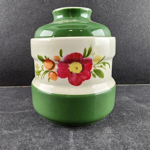 Pagnossin Treviso Italy Strong Earthenware Sugar Bowl & Lid Floral Green Border