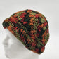 Handmade Crochet Messy Bun Beanie Hat Fall Colors Green Orange Brown Ponytail