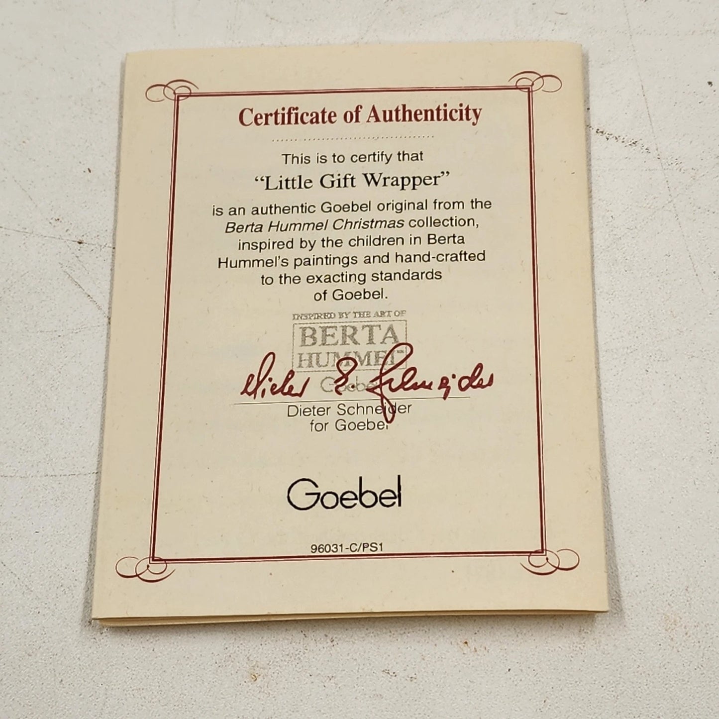 Berta Hummel LITTLE GIFT WRAPPER Ornament 1997 Goebel Porcelain Christmas