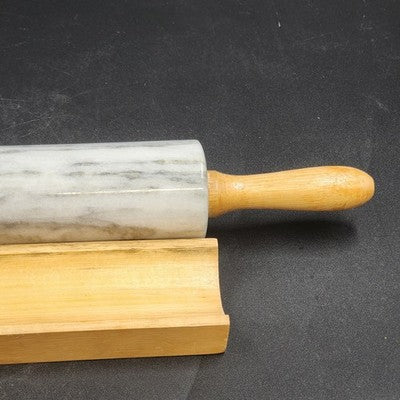 Gray Swirl Marble Rolling Pin 10" Long with Wood Handles 18" and Wood Cradle