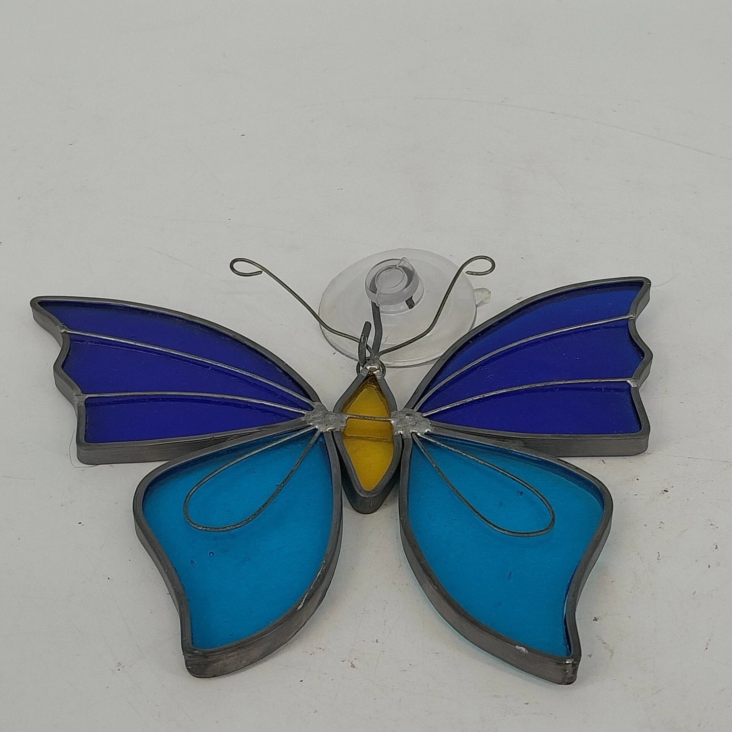 Blue Stained Glass Butterfly Suncatcher Tiffany Style Window Hang 7" Suction Cup