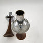 2 MCM Candle Holder Sticks Teak Wood Chrome Uppers 8.5" Danish Modern Vtg AS IS