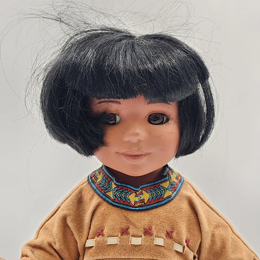 Native American Boy Porcelain Doll Standing with Stand Indigenous Collectible