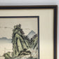Chinese Ink Watercolor Landscape Painting Mountain River Boat Calligraphy Framed