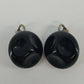 Black Statement Earrings Glossy Abstract Dome Round 1" Silver Tone Clip On Vtg