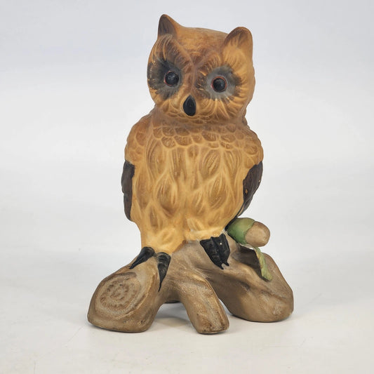 Mid Century Owl Figurine Ceramic Japan Hand Painted 5.5" Woodland Great Horn